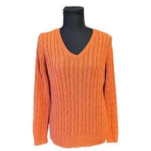 St. John's Bay Burnt Orange Long Sleeve V-Neck Cable Knit Sweater Size PL